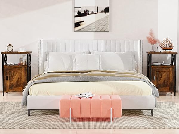 nightstand with locking drawer side table end table with charging station