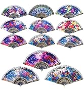 YEAHACLUB 12PCS Spanish Floral Folding Hand Fan with Vintage Handheld Design,Floral Lace Decorati...