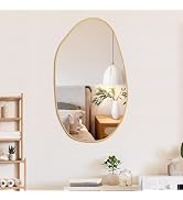 BOMINICA Irregular Wall Mirror Asymmetrical Mirror, Decorative Wall Mirror Golden Wood Framed, Wa...