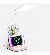 Vicsoon Desk Lamps for Home Office, LED Desk Lamp with Wireless Charger Pencil Holder, 3 Color Mo...