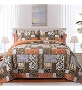 BEDIFANY Farmhouse Cotton Quilts Queen Size - Reversible Patchwork Full Bedspread Set for Summer ...