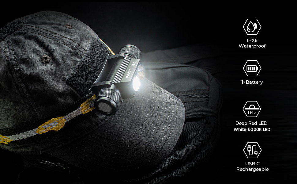 headlamp with red and white leds usb c rechargeable