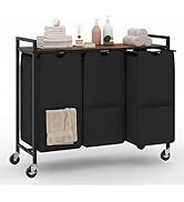 Garvee Rolling Laundry Hamper with Shelf, 3-Section Laundry Sorter with Removable Bags &amp; Wheels, ...