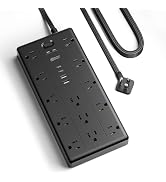 10Ft Extension Cord with Multiple Outlets, Flat Plug Power Strip with 2100J Surge Protector, 13 O...