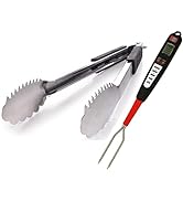 Digital Meat Thermometer and Heavy Duty Tongs BBQ Tools for Grilling Smoking Outdoor Cooking Inst...