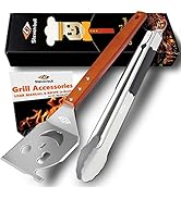 STEVEN-BULL S Heavy Duty BBQ Grill Tongs and Spatula for Outdoor Grill, 17” Long 5-in-1 Grill Spa...