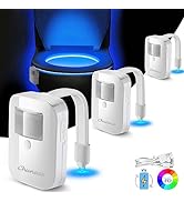 Chunace Rechargeable Toilet Night Lights 3 Pack - Motion Sensor Activated LED Lamp - Funny 16-Col...