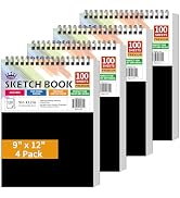 WINNER 9" x 12" Sketch Book 4 Pack, 400 Sheets Spiral Bound Art Sketchbook, 68lb/100gsm White Aci...