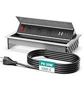 QBA Tabletop Brush Connectivity Box Outlet, Recessed Power Strip with USB-C 30W, 3 TR Outlets, 4 ...
