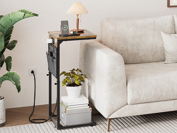 C Shaped End Table with Charging Station