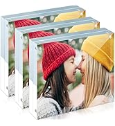 ILYXY 3 Pack Acrylic Frame 4x4, 20% Thicker, 20mm Thick Frameless Clear Picture Frame, Double Sid...