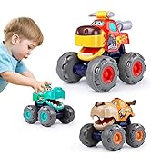Toy Cars For 1 2 3 Year Old 3 Pack Monster truck Toy Push &amp; Go Crocodile Car Friction Powered Bul...