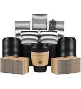 Clawsoff 100 Pack 12 oz Coffee Cups with Lids, Disposable To Go Paper Coffee Cups with Sleeves an...