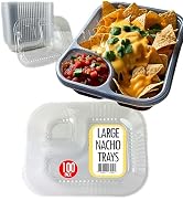 Nacho Trays with 2 Compartments, 100-Pack Disposable Plastic - 22oz Crystal Clear Nachos Trays fo...
