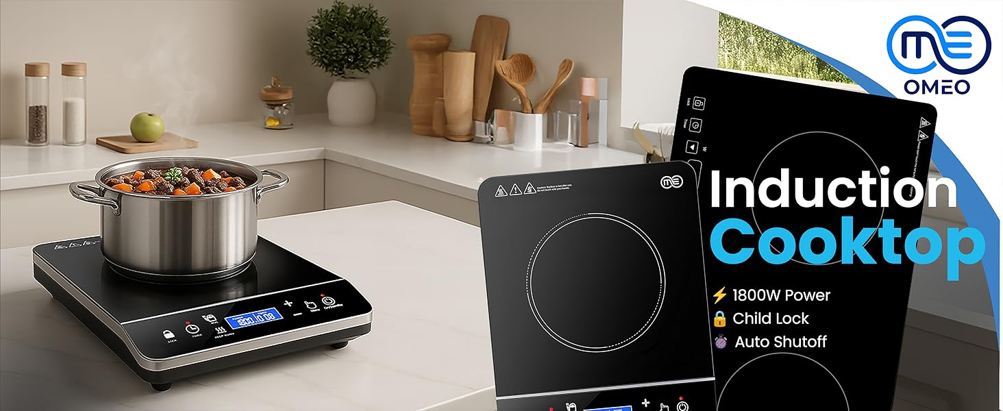 OMEO Induction Cooktop in Single and Double Burner models.