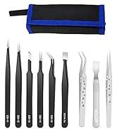Precision Tweezers Set, MOGAOPI 9 Pcs Anti-Static ESD Tweezers Kit, Stainless Steel Curved Tweeze...