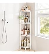 ELYKEN Corner Shower Caddy Standing, 4 Tier Rustproof Metal Shower Organizer with Soap Holder, Fl...