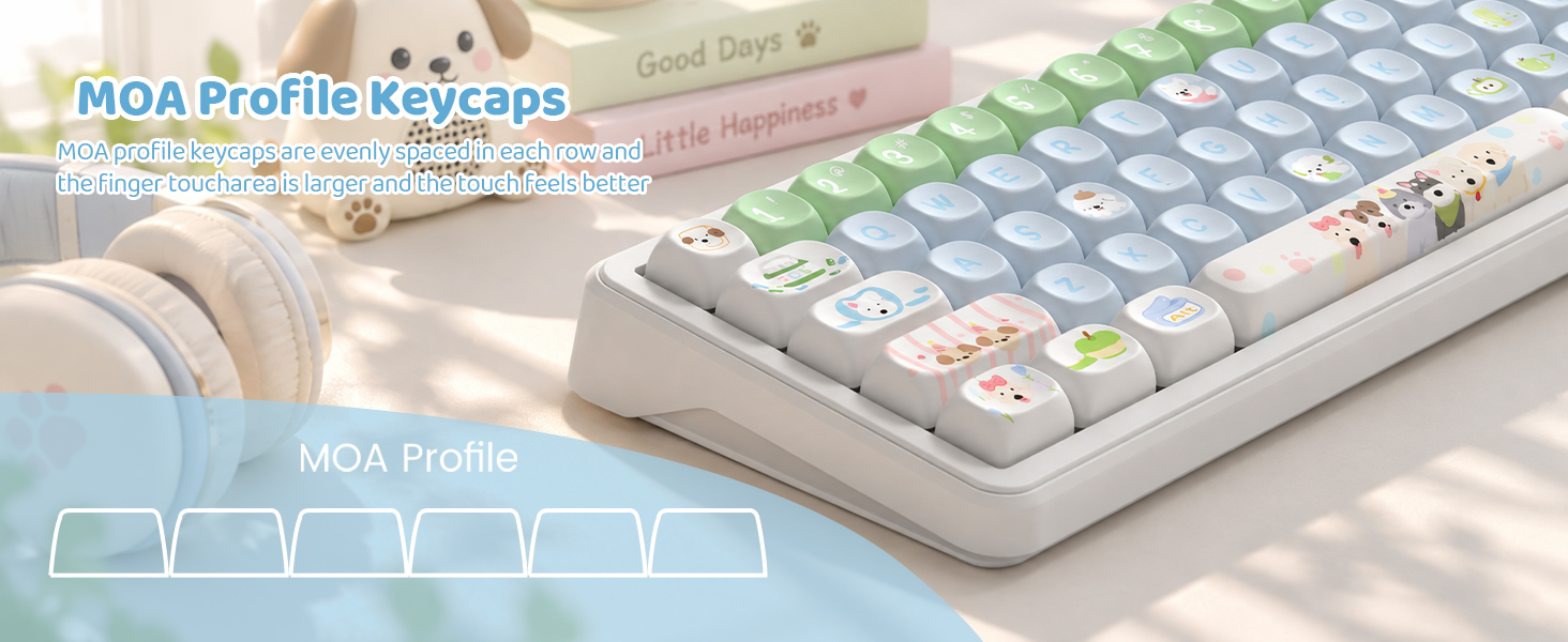 dagaladoo PBT Keyboard Keycaps, Blue/Green MOA keycaps,Cute Puppy