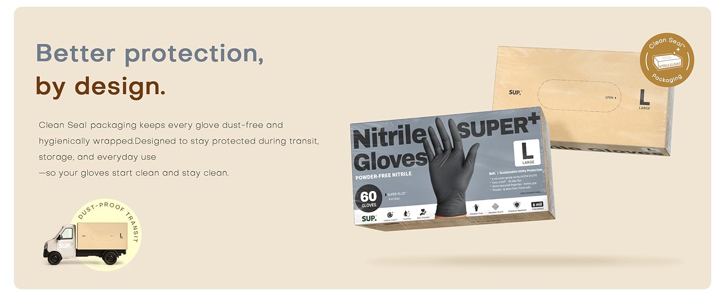 Clean Seal packaging keeps every glove dust-free hygienically wrapped protected transit storage