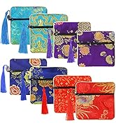 PINOWU 8pcs Silk Brocade Jewelry Bags with Zipper (11.5x11.5cm), Jewellery Silk Purse Pouch Gift ...