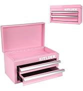 KITLUCK Mini Metal Tool Box, 2-Drawer Top Chest with Ball Bearing Slides, PVC Liners, Durable Col...