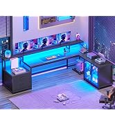 SEDETA L Shaped Gaming Desk, 78.7” Large Computer Desk with Drawers and Power Outlet &amp; LED Light,...
