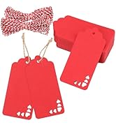 G2PLUS Red Gift Tags, 100PCS Red Paper Gift Tags with String, Hollow Heart Gift Tags, Blank Label...
