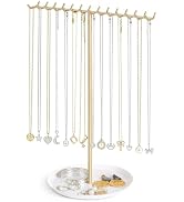 Dahey Necklace Holder with Storage Tray 28 Hooks Gold Jewelry Display Stand | Anti-Tangle Hooks, ...