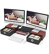 WESTREE Dual Monitor Stand Riser with Two Drawers, Extra Large Storage Monitor Stand for 2 Monito...