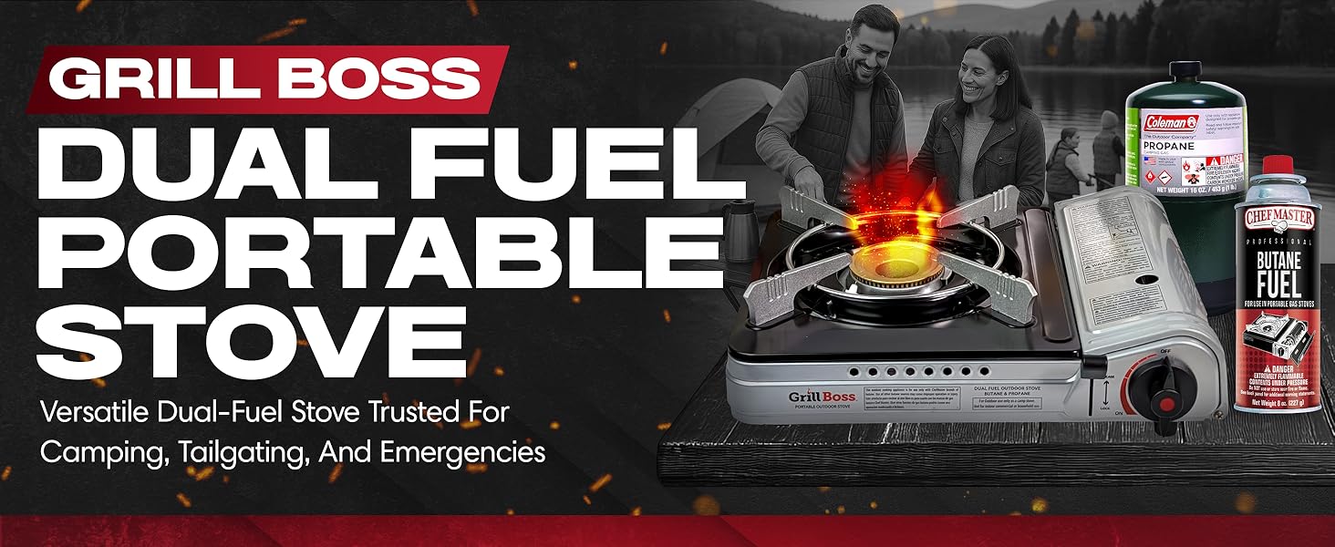 Grill Boss Dual Fuel Portable Stove, Dual Fuel Butane &amp;amp; Propane Stoves
