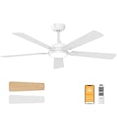 OPONL 52 Inch White Ceiling Fan with Light with Remote Control, Large Air Volume, modern ceiling ...