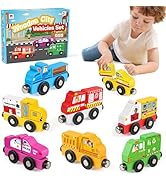Helsort 8-Piece Magnetic Wooden Train Set, Customizable City-Themed Vehicles for Kids 3+, Montess...
