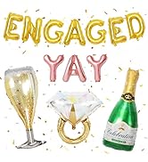 Gold Engagement Party Decorations, Engaged Yay Balloons Letters Banner, Diamond Ring Green Champa...