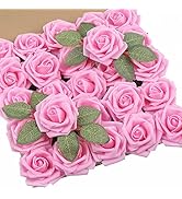 DuHouse 25Pcs Artificial Roses Flowers Fake Roses with Stems Real Touch Foam Flowers for DIY Wedd...