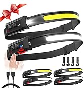 Headlamp Rechargeable 6 Pack, 230° Wide Beam LED Headlamp with 2 Spotlights, Motion Sensor, 5Mode...