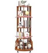 iabifo 4 Tier Rotating Bookshelf with Brake Wheels, 360° Spinning Bookcase, Vertical Floor Standi...