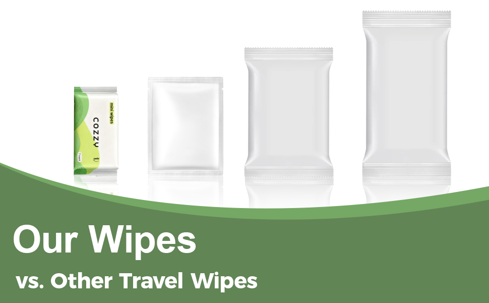 COZZY small package with larger wipe. Ideal as wet wipes, face wipes, travel size toiletries.
