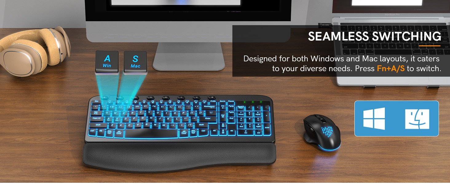 plug and play 2 in 1 Win&Mac system layout wave keyboard mouse