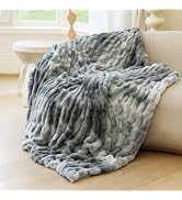 Luxurious Faux Fur Stretch Blanket with Elastic Ruched Design, Dual-Sided with Plush Faux Fur and...