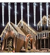 WATERGLIDE 16 Icicles Meteor Shower Lights, 12" Outdoor Icicle Christmas Lights 384 SMD LED Cryst...