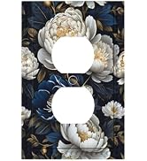 PPZCXWP White Gold Blue Flower Light Switch Cover 1 Gang Outlet Plate Single Duplex Wall Plate Co...