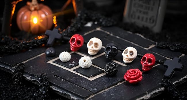 Halloween Skull Beads Skeleton Charms Bulk Natural Lava Rock Synthetic Turquoise Black Stone