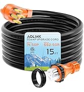 AOLINK 50 Amp RV Generator Cord, 15 Feet Heavy Duty STW Wire, 14-50P Male to SS2-50R Twist Lock F...