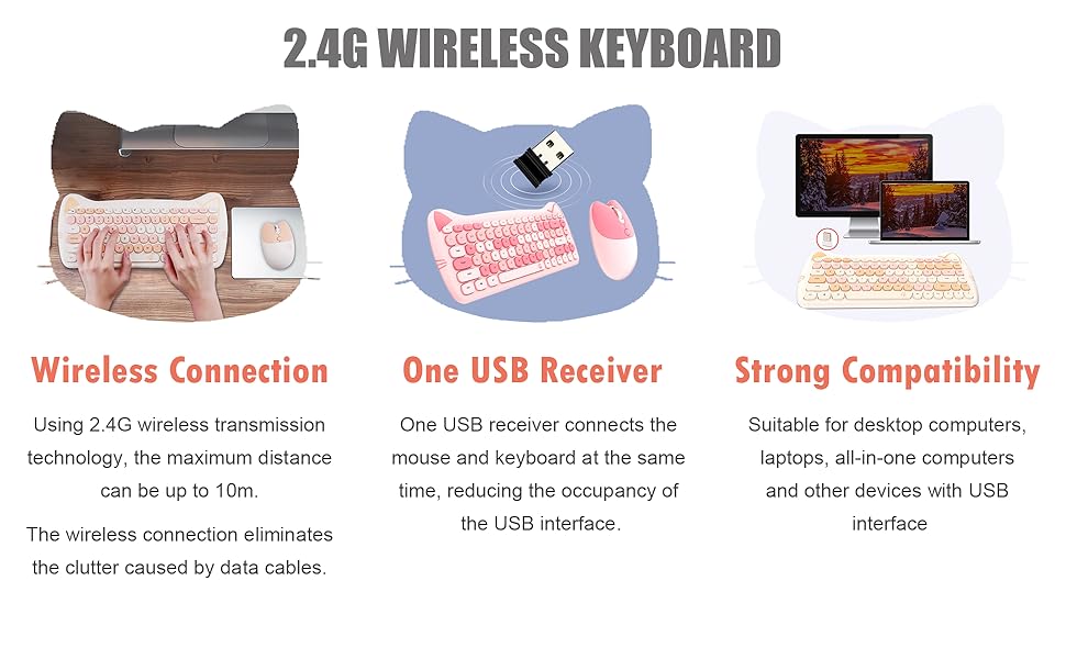 cute cat 2.4g wireless Keyboard