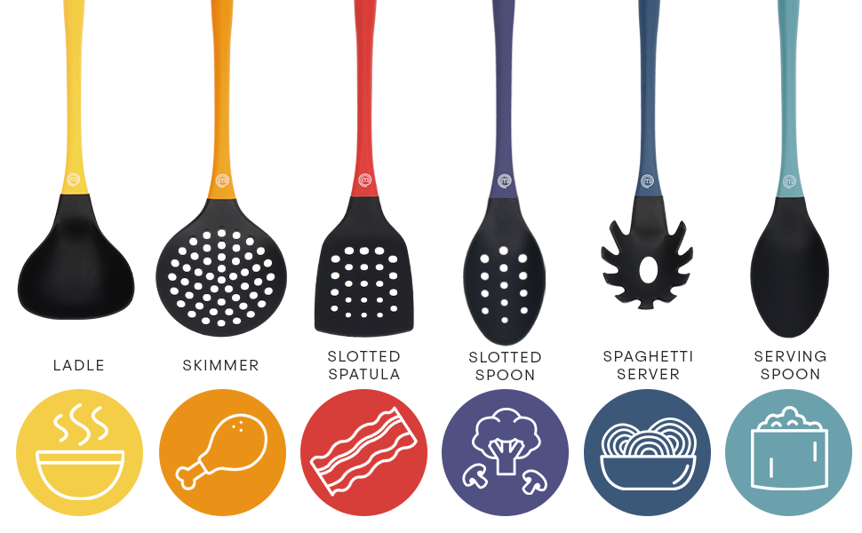 Coloured Utensils with accompanying function coding and food groups