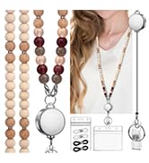 YAVVOZH Teacher Lanyard with Id Holder, Cute Lanyards for Id Badges Keys, Retractable Natural Woo...