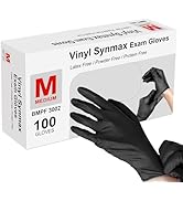 squish Disposable Gloves Black, 100 Count Vinyl Exam Gloves 4 mil Thick Glove Powder-Free Glove C...