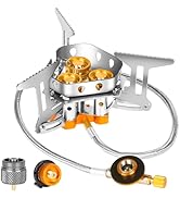 9900W Windproof Camping Gas Stove, Portable Camping Stove with Piezo Ignition, 1LB Propane Tank A...