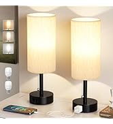 Bedside Table Lamps Set of 2 - 3 Color Temperatures Pull Chain Lamp with AC Outlet Charging Port,...
