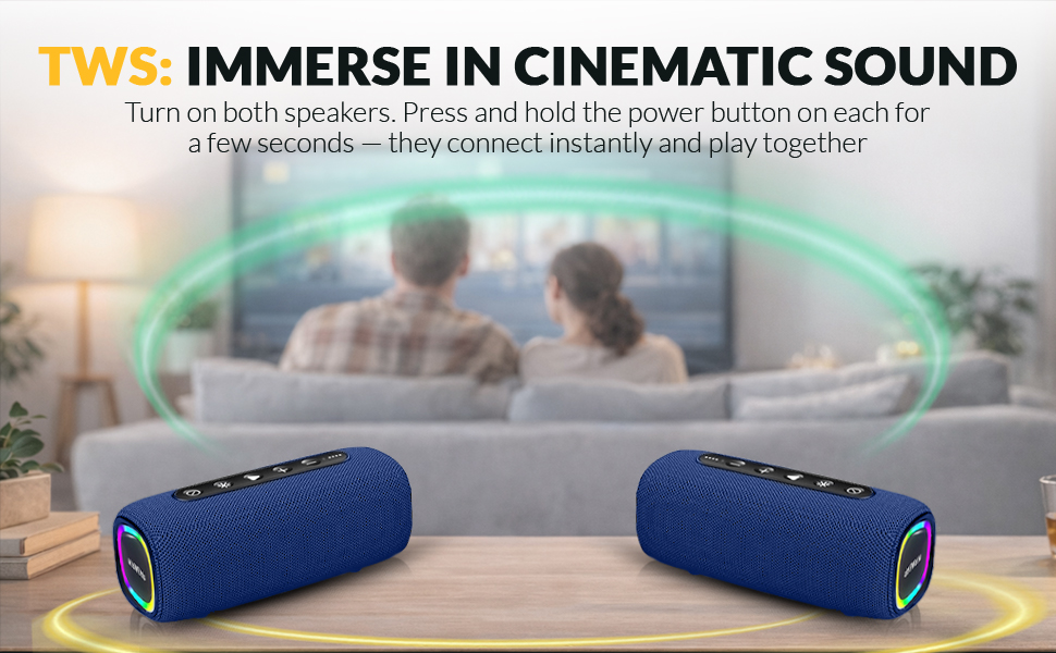 TWS pairing portable speakers for cinematic stereo sound at home wireless duo set for movies